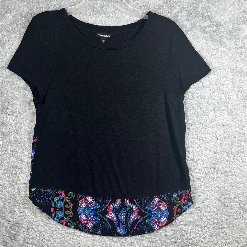 Express Black Tee with Colorful Hem